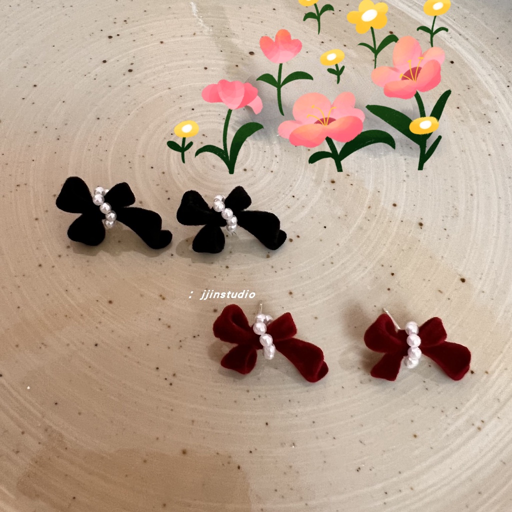 Bông Tai Mạ Bạc 925 Hình Nơ Đính Ngọc Trai Đơn Giản Dễ Phối Đồ