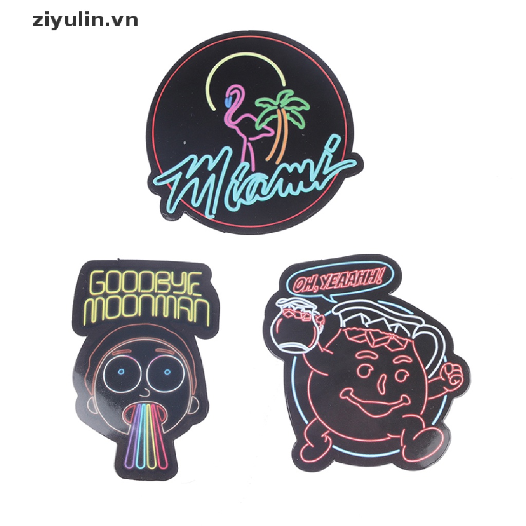 Bộ 50 Miếng Dán Họa Tiết Graffiti Màu Neon Trang Trí Vali / Xe Hơi / Xe Máy DIY