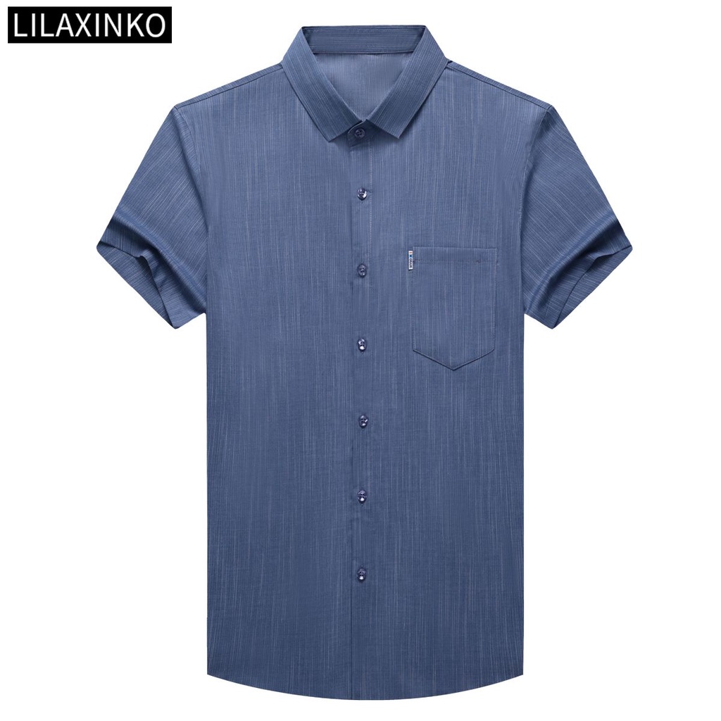 Áo Sơ Mi Cotton Ngắn Tay Họa Tiết Kẻ Sọc 5 Màu Tùy Chọn Thời Trang Cho Nam