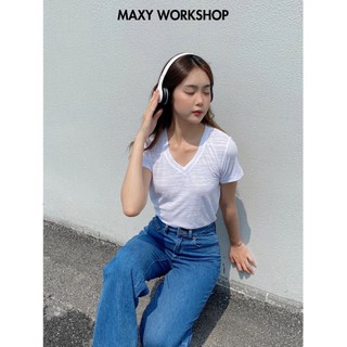 Áo thun cổ tim V Neck Basic Tee White Maxy Workshop
