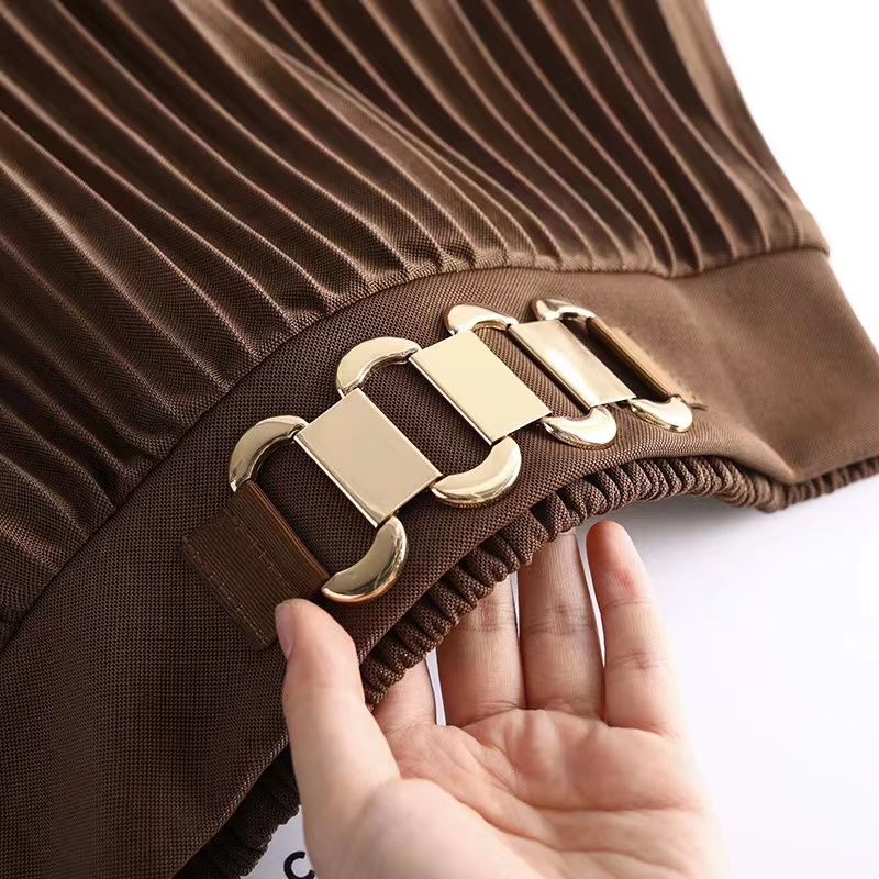 Chân Váy Chữ a Xếp Ly Lưng Cao Màu Trơn Phối Khóa Kim Loại Thời Trang Mùa Xuân Phong Cách Hàn Quốc Cho Nữ