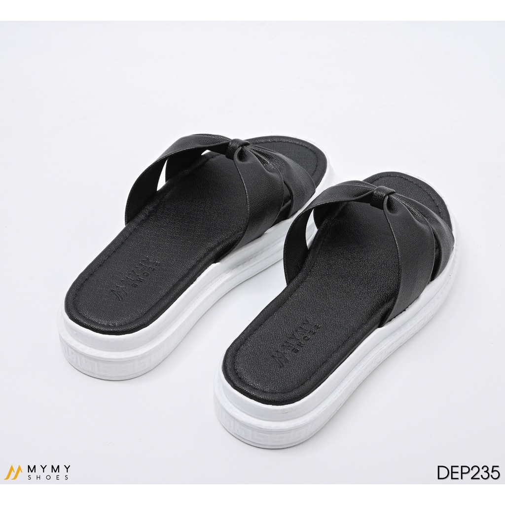 Giày dép nữ mymy shoes dép da sần 2 quai thắt nơ đế bánh mì 3p DEP235