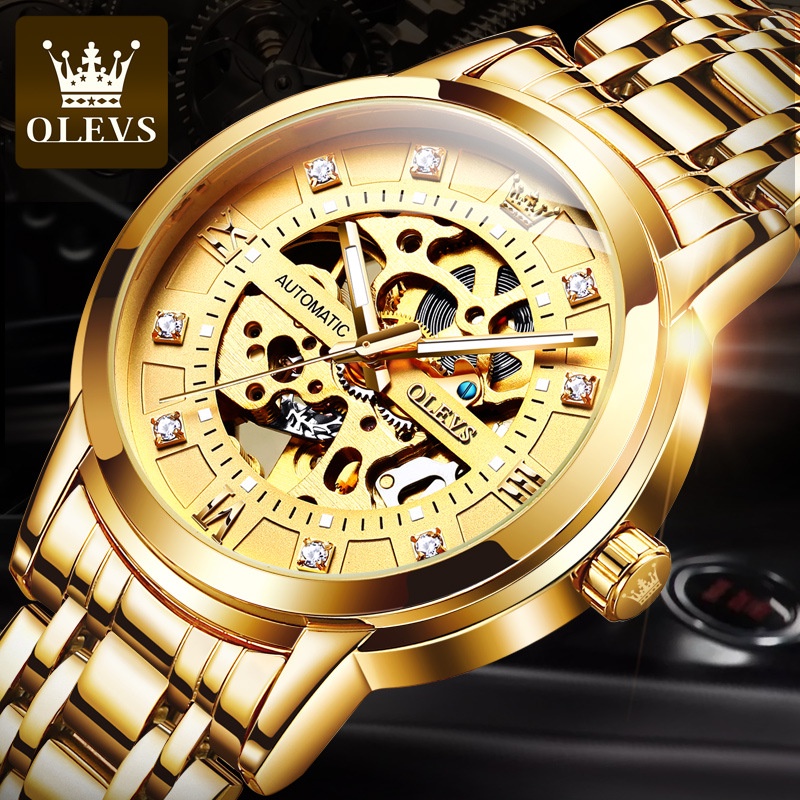 Đồng hồ nam Olevs máy cơ size 41mm,dây đeo thép,chống nước 30m