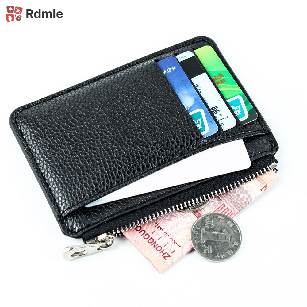 Ví Da PU Mini Màu Trơn Có Khóa Kéo Thời Trang Cho Nam