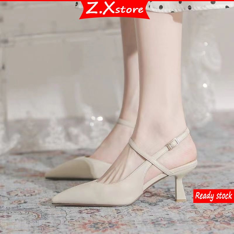 ZTAIXIELUA Xăng đan Cao Gót 6CM Mũi Nhọn Phối Khóa Cài Phong Cách vintage Thanh Lịch Kích Thước 35-42