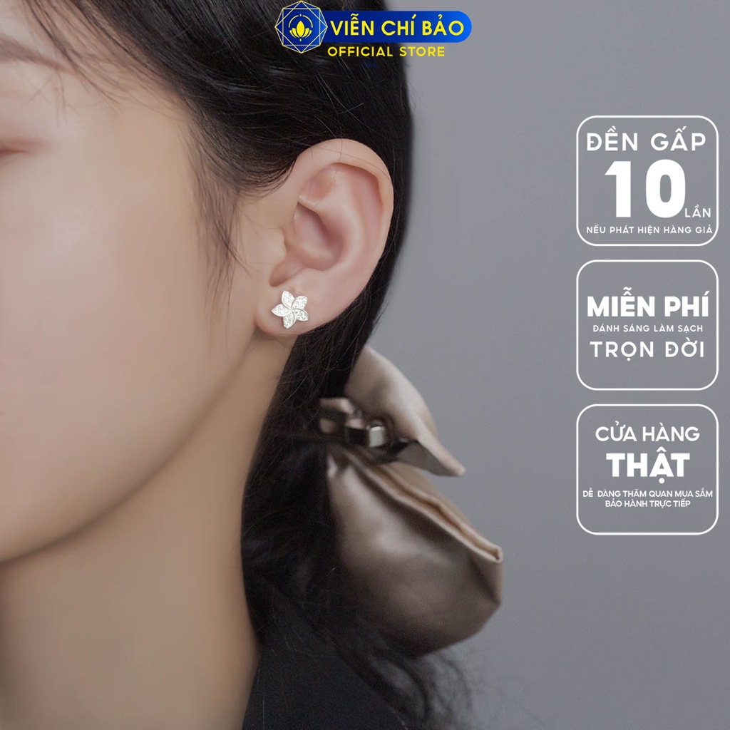 Bông tai bạc nữ hoa 5 cánh chất liệu bạc 925 thời trang phụ kiện trang sức nữ Viễn Chí Bảo B400768