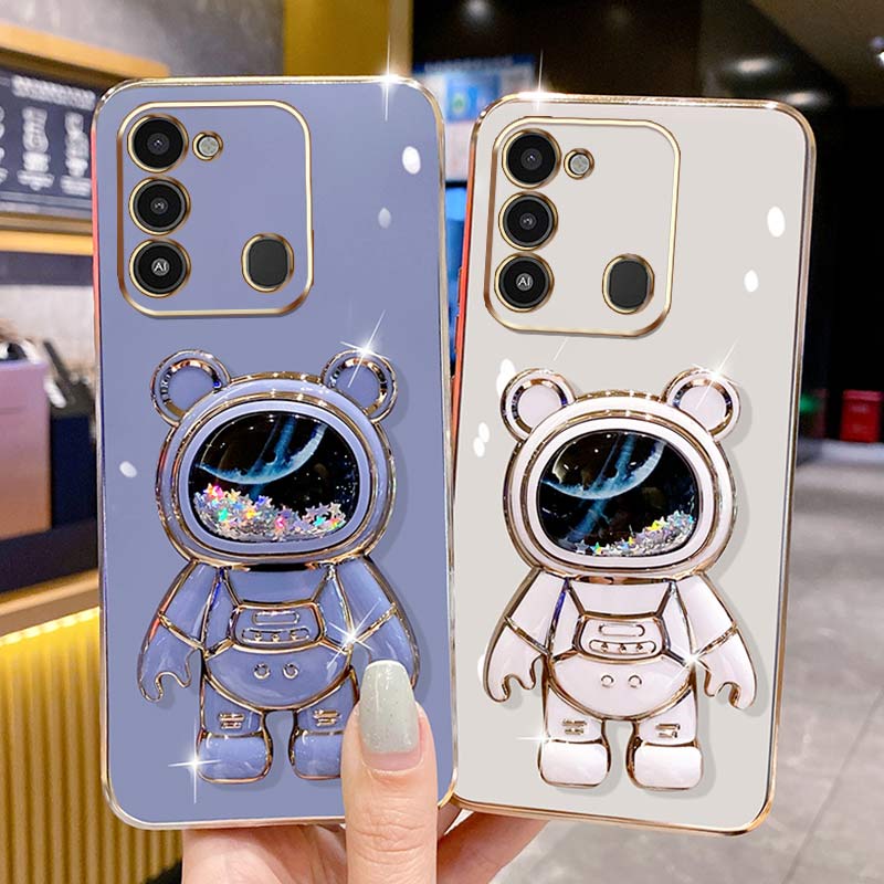 Ốp Điện Thoại Mạ Điện Sang Trọng Có Giá Đỡ Hình Phi Hành Gia Kim Tuyến Nước Cho Infinix Tecno Spark Go 2022 Spark 8C KG5 KG5j Kg