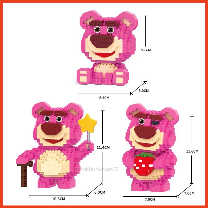 Mô Hình Lắp Ráp Gấu Dâu Lotso Hoạt Hình, Đồ Chơi Xếp Hình Gấu Dâu Dễ Thương Hàng Đẹp