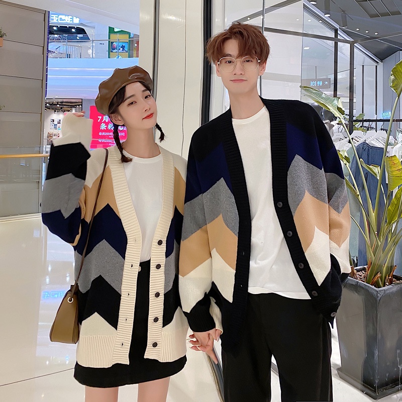 Hàng Sẵn_ Áo khoác len cardigan cặp đôi màu Gradient tương phản hadu shop