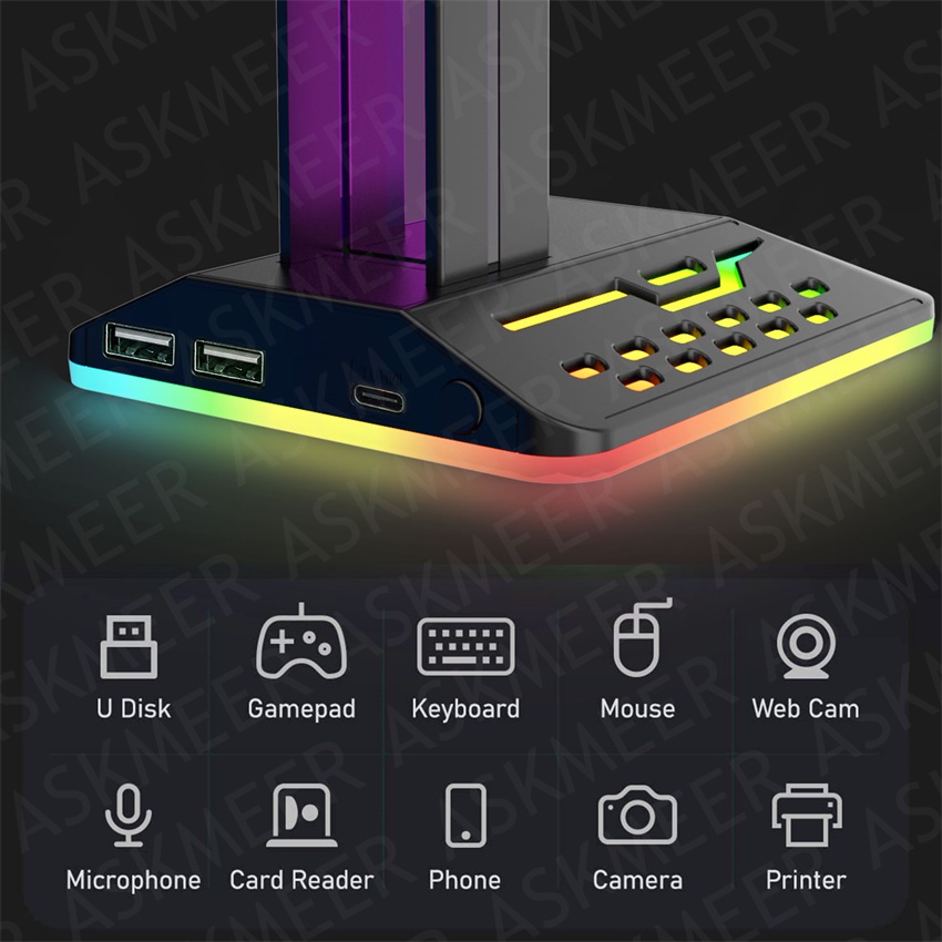 Giá Đỡ Tai Nghe Chơi Game USB 2.0 Tích Hợp Đèn LED RGB Dành Cho PC Laptop