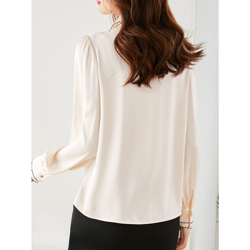 Áo Sơ Mi Chiffon Tay Dài Cổ Búp Bê Đính Nơ Thời Trang Xuân Thu 2023 Cho Nữ