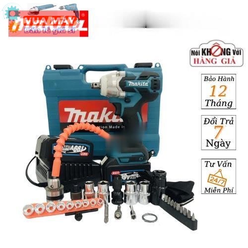 Máy siết bulong MAKITA dùng pin 199V Không chổi than cầm tay- Pin 10 Cell bắn vít mở ốc khoan tường GIÁ TỐT vua máy móc