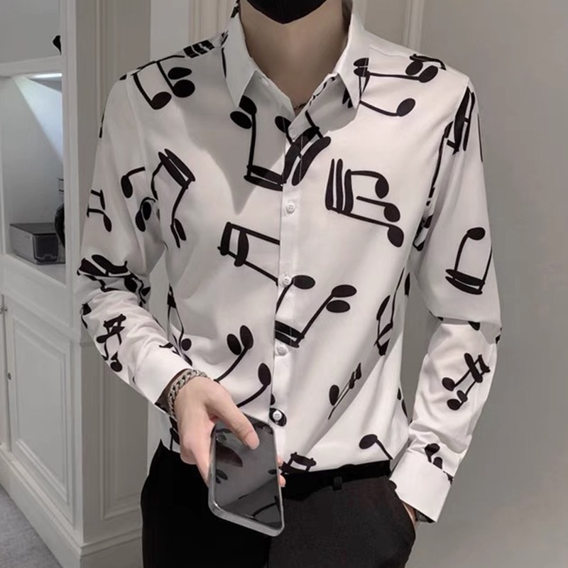 Áo Sơ Mi Dáng Ôm In Họa Tiết Thời Trang Hàn Quốc Cho Nam