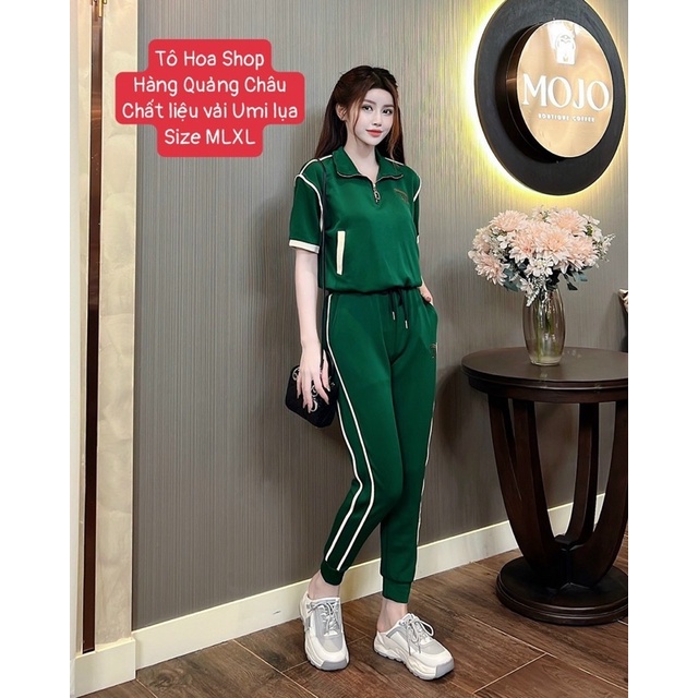 Bộ đồ nữ.sét thể thao xuân hè cổ kéo khoá đồ ngủ tay cộc quần dài chất vải Umi lụa,hàng quảng châu.Size MLXL,tohoa_shop
