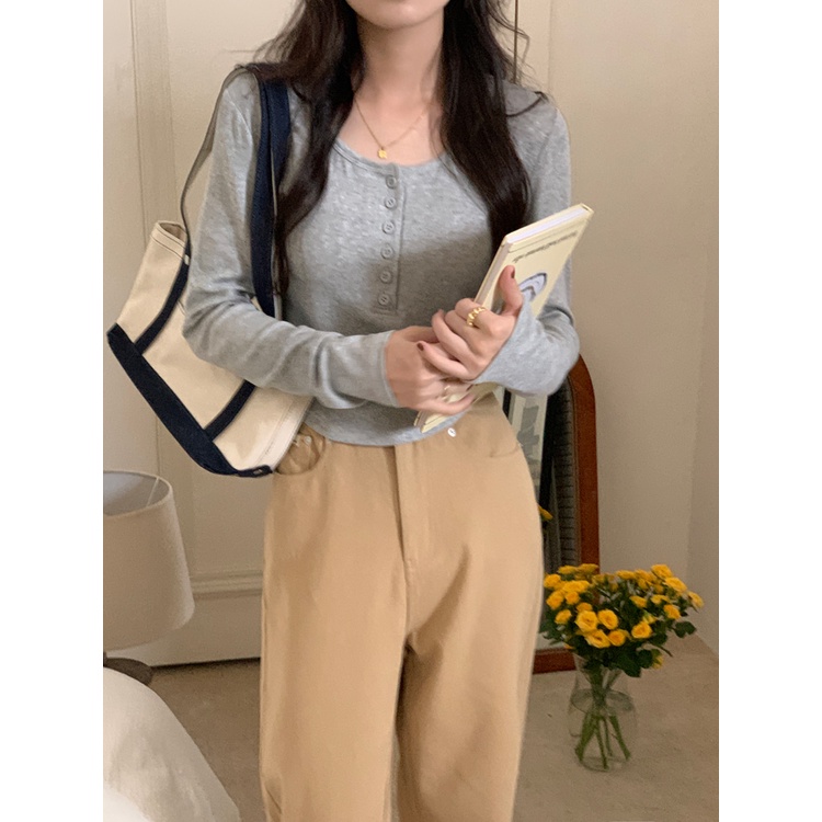 SUXI Áo Thun Tay Dài Cổ Tròn Dáng Ôm Thời Trang Mùa Xuân Cho Nữ