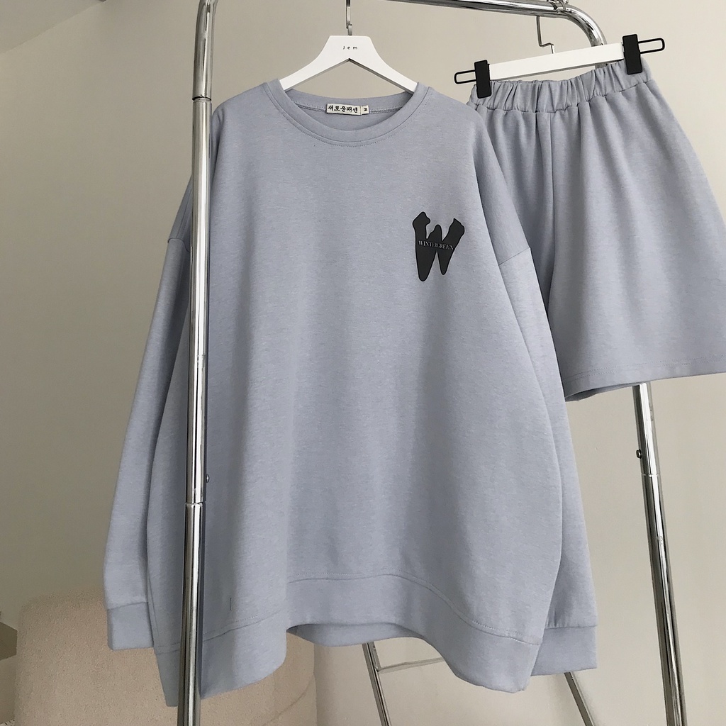 Bộ đi chơi áo sweater chữ W quần short Jemcloset form rộng phong cách Hàn Quốc SONIA  8152