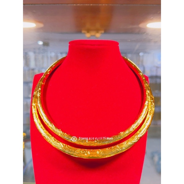 Bộ 2 kiềng cưới cô dâu chạm rồng phụng mạ vàng 24k - tặng kèm hộp nhung khi mua sản phẩm