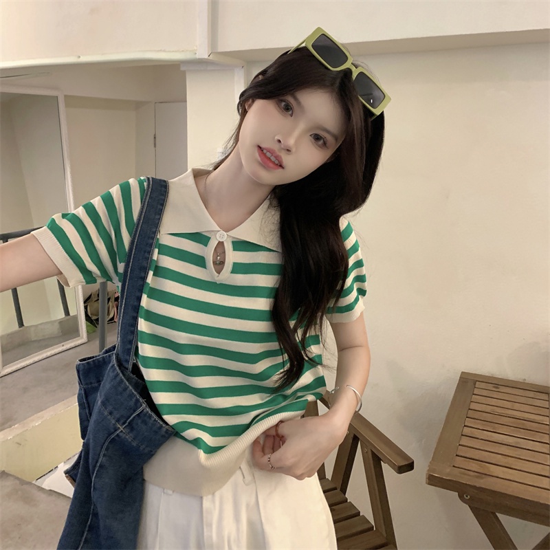 IELGYÁo Thun polo Mỏng Tay Ngắn Dáng Rộng Thời Trang Cho Nữ