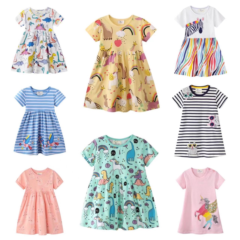Khuyến Mãi!: Đầm cotton Tay Ngắn In Hình Ngựa pony Hoạt Hình Cho Bé Gái-qqz @ jumping