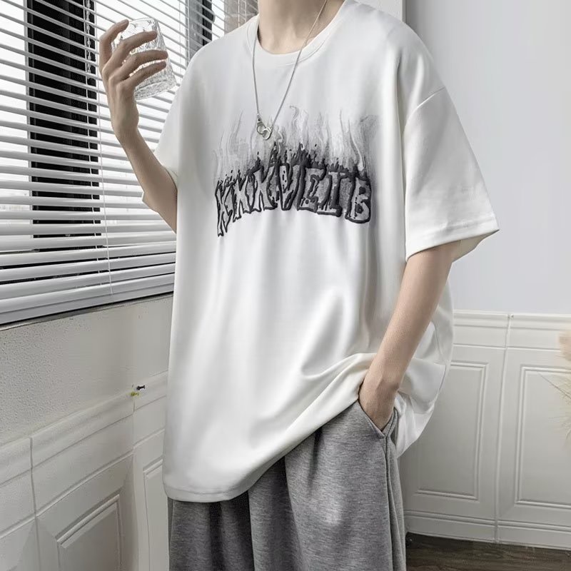 Áo Thun Tay Ngắn Cổ Tròn In Chữ 2 Màu S-3XL Phong Cách Đường Phố Thời Trang Mùa Hè Cho Nam