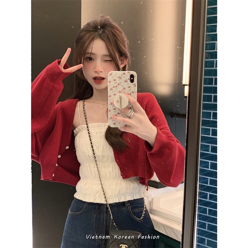 Áo Khoác Cardigan Dệt Kim Dáng Rộng Phong Cách Hàn Quốc Có 4 Màu Lựa Chọn