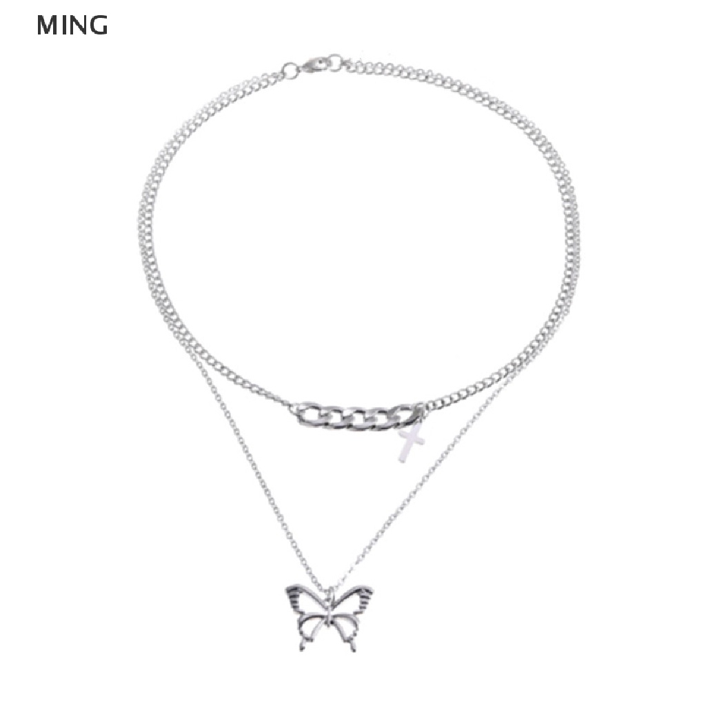 Vòng cổ Chuỗi Xích Đôi Mặt Hình Bươm Bướm Phong Cách Hip Hop Thời Trang Cho Nữ