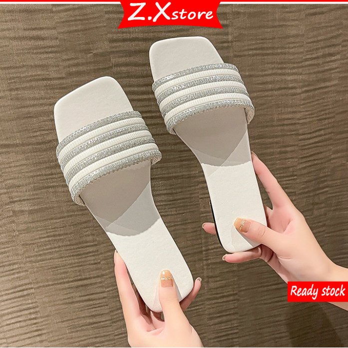 ZTAIXIELUA Sandal Đế Bằng Mũi Vuông Thiết Kế Mới Đơn Giản Thời Trang Dành Cho Nữ 40 / 42