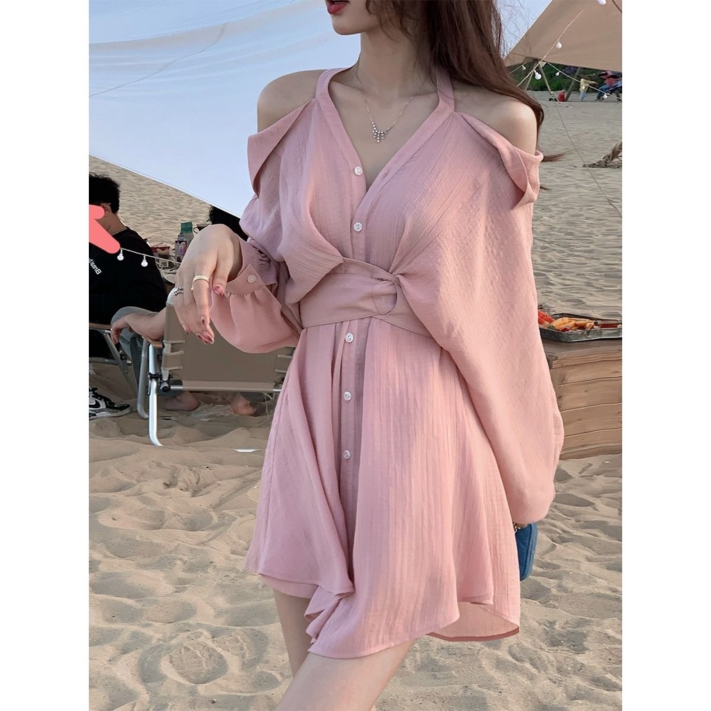 Đầm Sơ Mi Dây Trắng Dáng Ôm Phong Cách Phương Tây Khí Chất Pháp