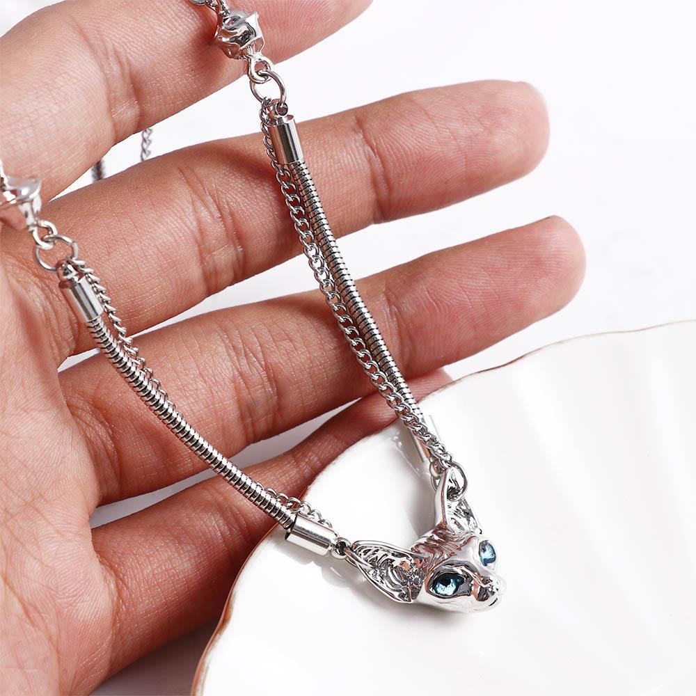 Vòng cổ Mạ Vàng 2K Hai Lớp Mặt Hình Đầu Mèo Thời Trang Cho Nữ