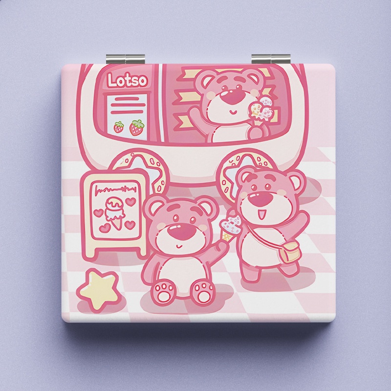 Gương Trang Điểm Hai Mặt Hình Vuông Họa Tiết Melody Cún Cinnamon Dâu Tây Dễ Thương