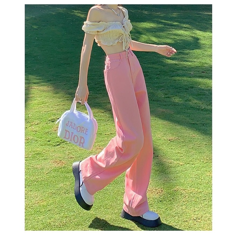 Quần jean ZHELIHANGFEI dáng rộng lưng cao dễ phối đồ thời trang