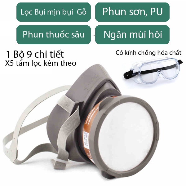Bộ mặt nạ phòng độc 3M 3200 kèm phin lọc than hoạt tính có kính  9 chi tiết chống bụi hoá chất phòng độc phun sơn