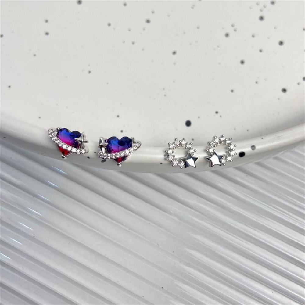 Khuyên Tai Ngôi Sao Năm Cánh Đính Đá Kim Cương Nhân Tạo Màu Sắc Phiên Bản Hàn Quốc Mới