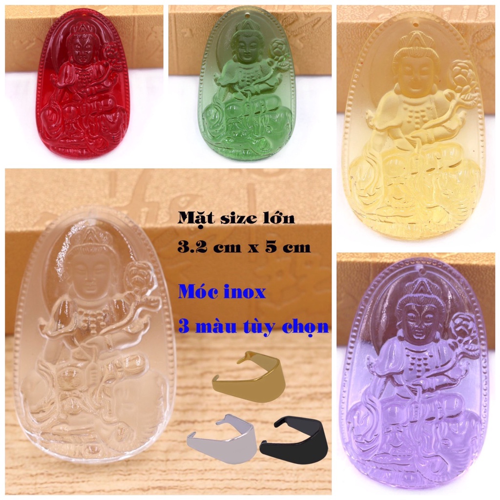 Phật hộ mệnh tuổi Thìn, Tỵ - Mặt dây chuyền phật Phổ Hiền Đá Pha lê Size 5cm - Mặt Đá Size lớn Bình an, May mắn