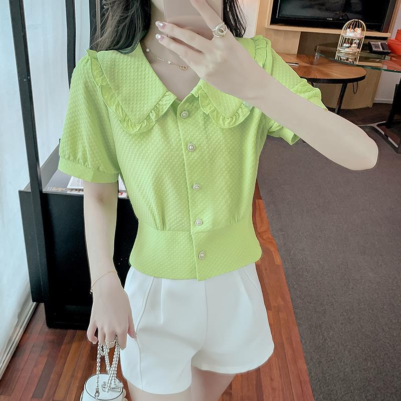 Áo Sơ Mi Trắng Tay Ngắn Cổ Búp Bê Thời Trang Mùa Hè 2023 Phong Cách Mới Cho Nữ