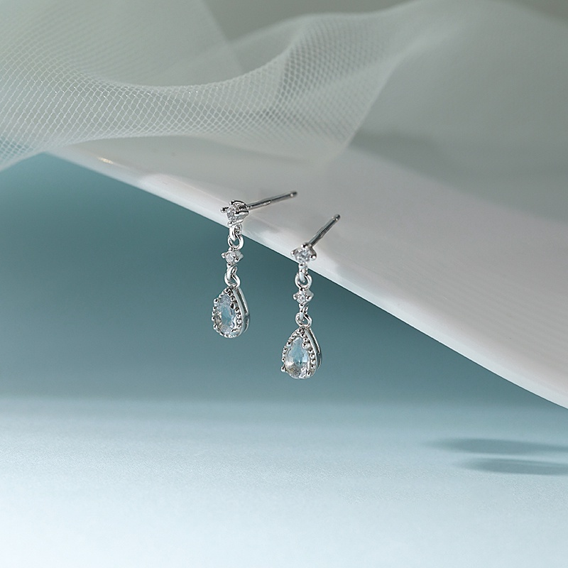 Khuyên Tai Giọt Nước Đính Đá Zircon Màu Xanh Dương Sang Trọng Cho Nữ