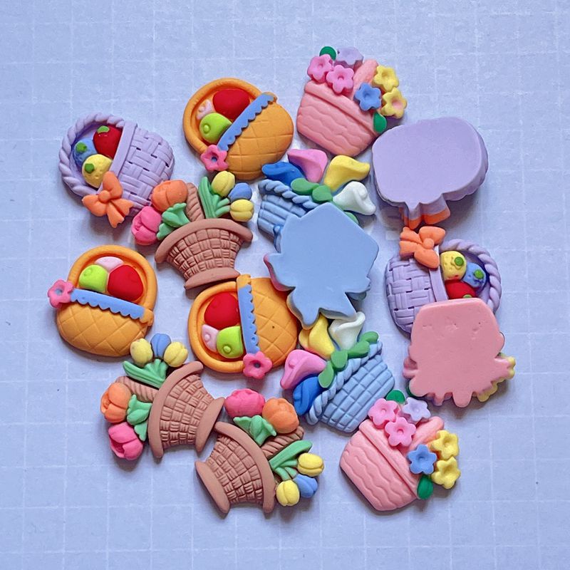 Bộ 10 Miếng Dán Hình Giỏ Trái Cây Hoạt Hình Bằng Nhựa Resin Trang Trí Điện Thoại / Tủ Lạnh Diy