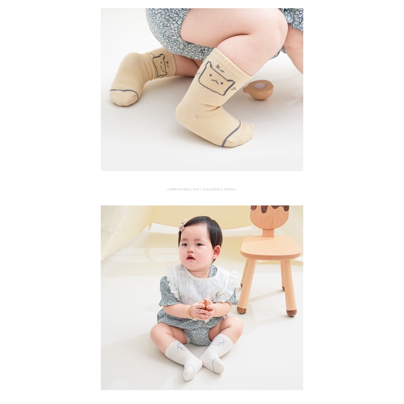 Set 3 đôi tất cotton KOKOROCARE YSZ-69 thoáng khí in hình gấu dễ thương cho bé size S/M/ L 6 tháng-5 tuổi