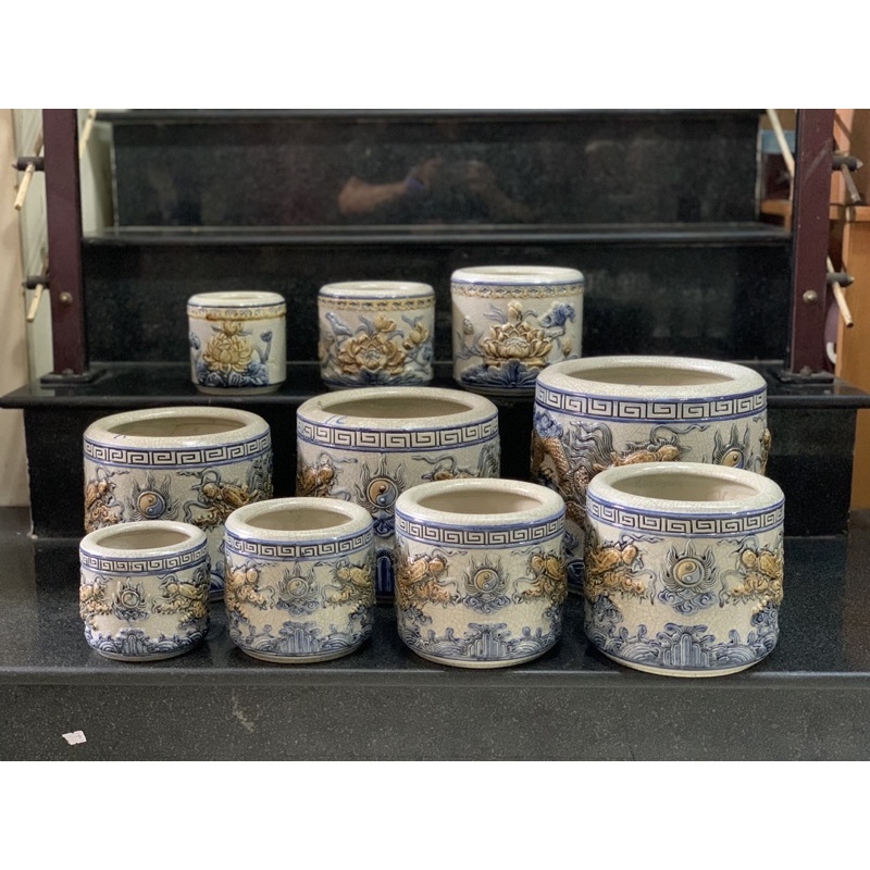 Lư hương, Bát hương, bát nhang thờ cúng Men rạn  đắp nổi họa tiết tinh xảo hàng chính hãng Bát Tràng