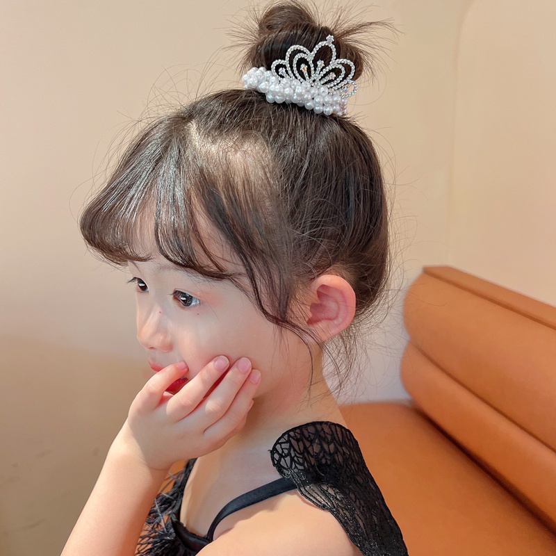 Dây Buộc Tóc Hình Vương Miện Đính Ngọc Trai Dễ Thương Cho Bé Gái
