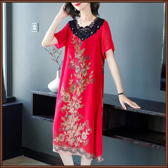 Đầm Dài Qua Gối Tay Ngắn Dáng Rộng In Họa Tiết Hoa Xinh Xắn Thời Trang Cho Nữ