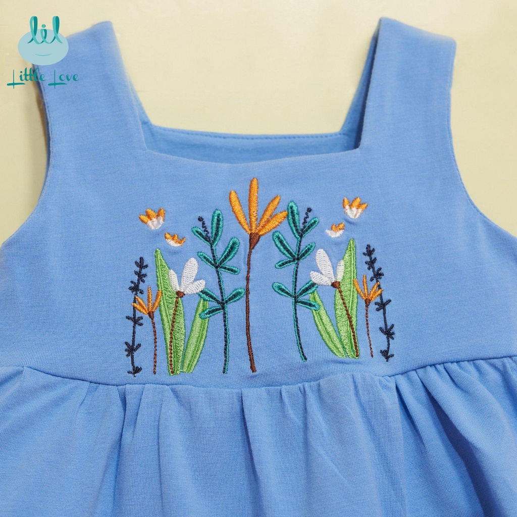 Little Love 2023 Váy đầm ba lỗ sát nách mùa hè vải cotton mịn mát thêu hoa bé gái (8-15kg)