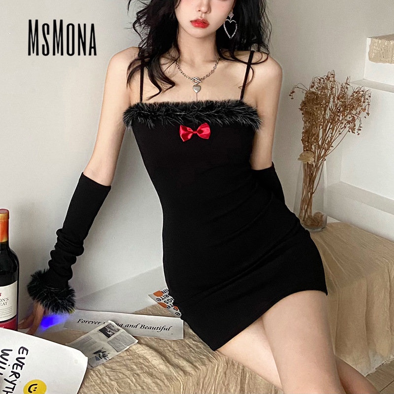 MsMona Đầm Dệt Kim Trễ Vai Màu Trơn Thời Trang 2023 Cho Nữ