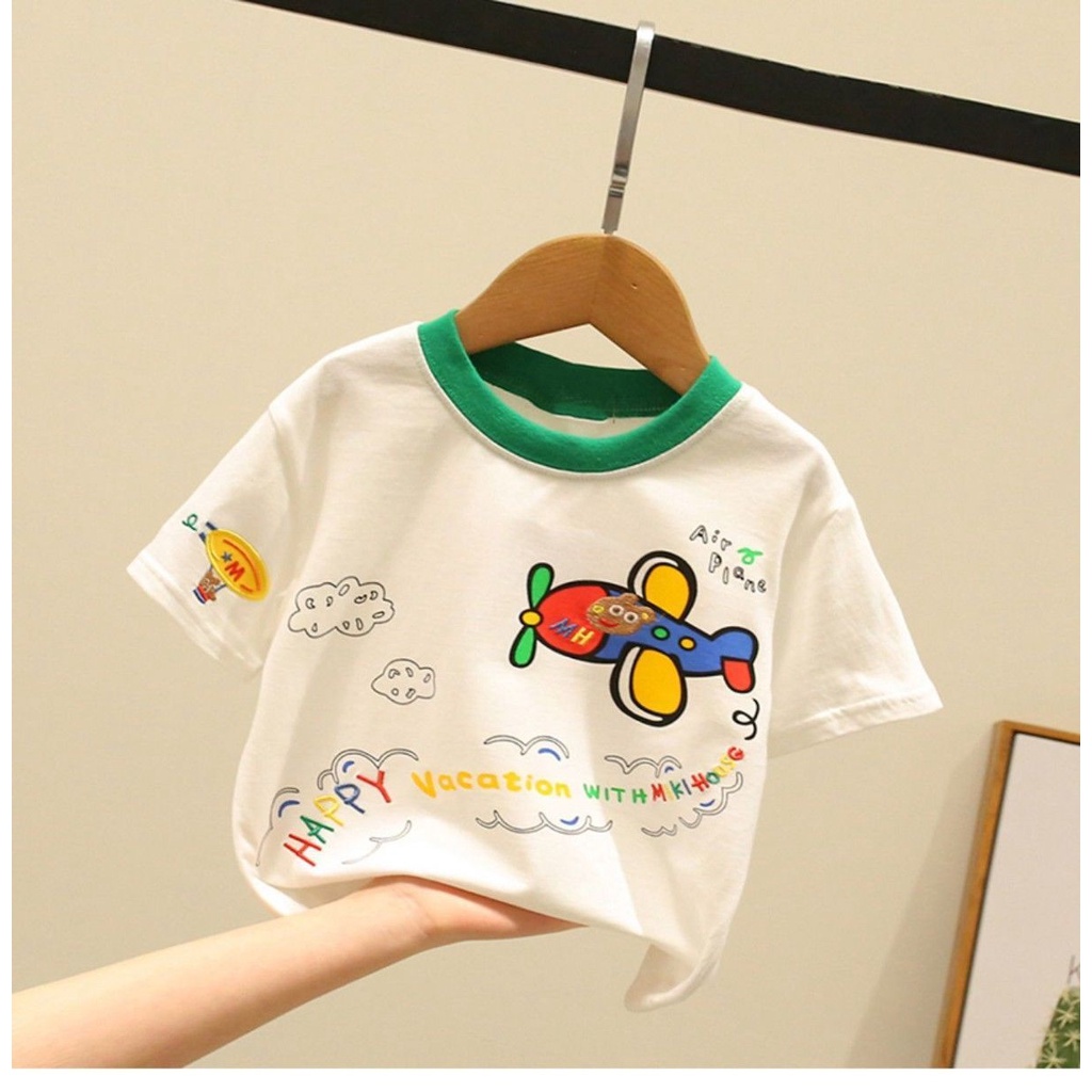 Áo Thun Cotton Mỏng Tay Ngắn In Họa Tiết Hoạt Hình Thời Trang Mùa Hè Hàn Quốc Cho Bé Trai