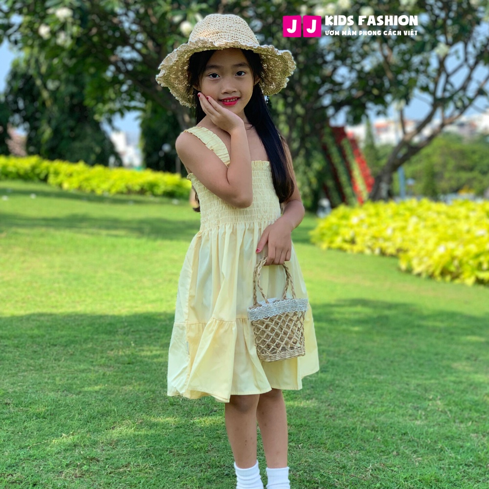 Đầm cho bé gái chất vải kate smocking xòe điệu đáng yêu - JJ Kids