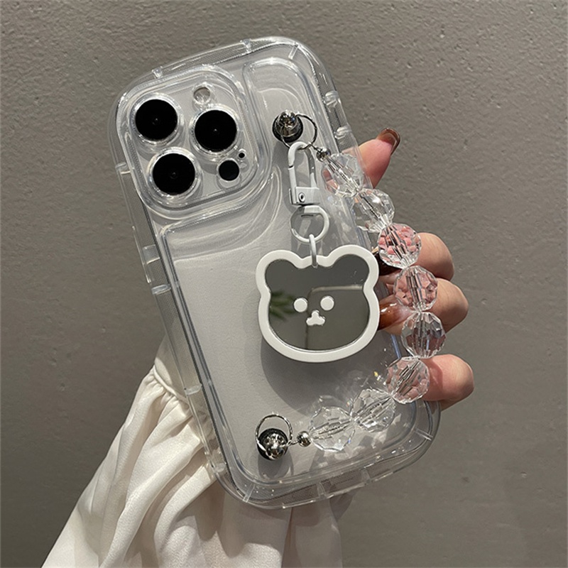 Dễ Thương Ốp Điện Thoại Mềm Trong Suốt Hình Gấu Trắng Có Dây Đeo Cho iphone 15 14 13pro 12 pro 11 pro max x xr xs max