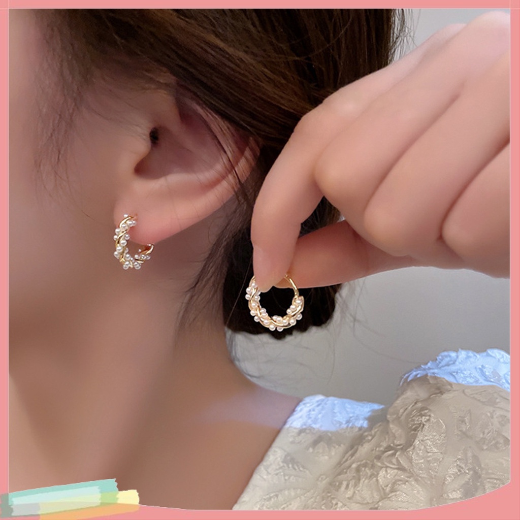 1 Đôi Khuyên Tai Vòng Tròn Đính Ngọc Trai Giả Sang Trọng