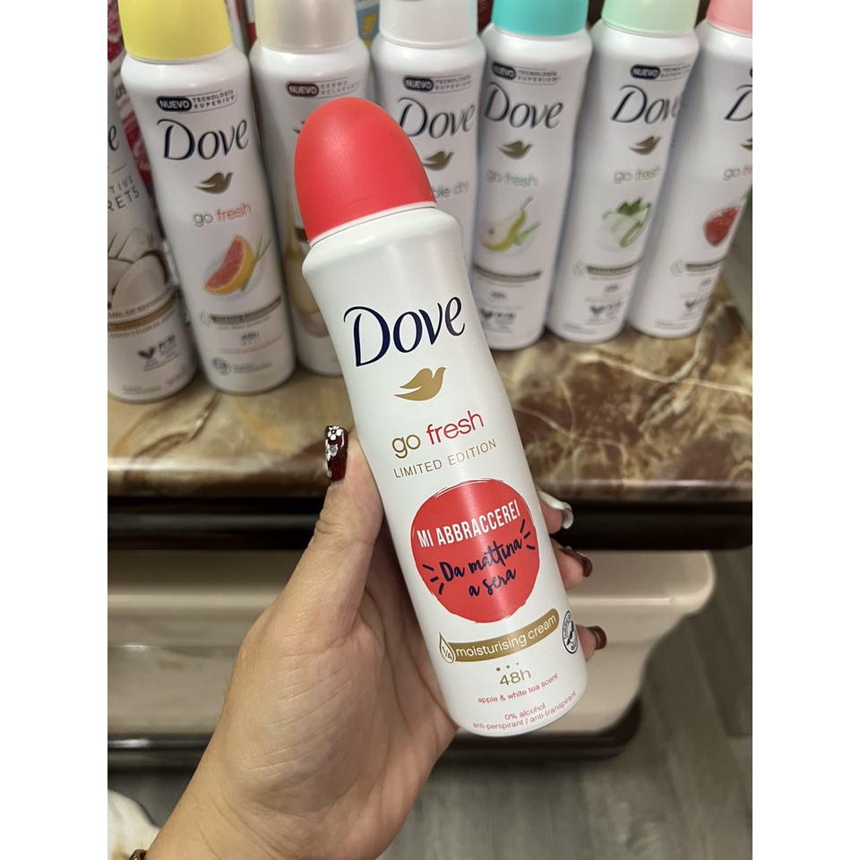 Xịt khử mùi nữ Dove ngăn ngừa mồ hôi và khô thoáng vùng da dưới cánh tay 150ml Châu Âu