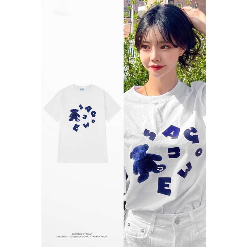 Áo thun Nelly ngắn tay in hình "BEAR SAG" áo phông