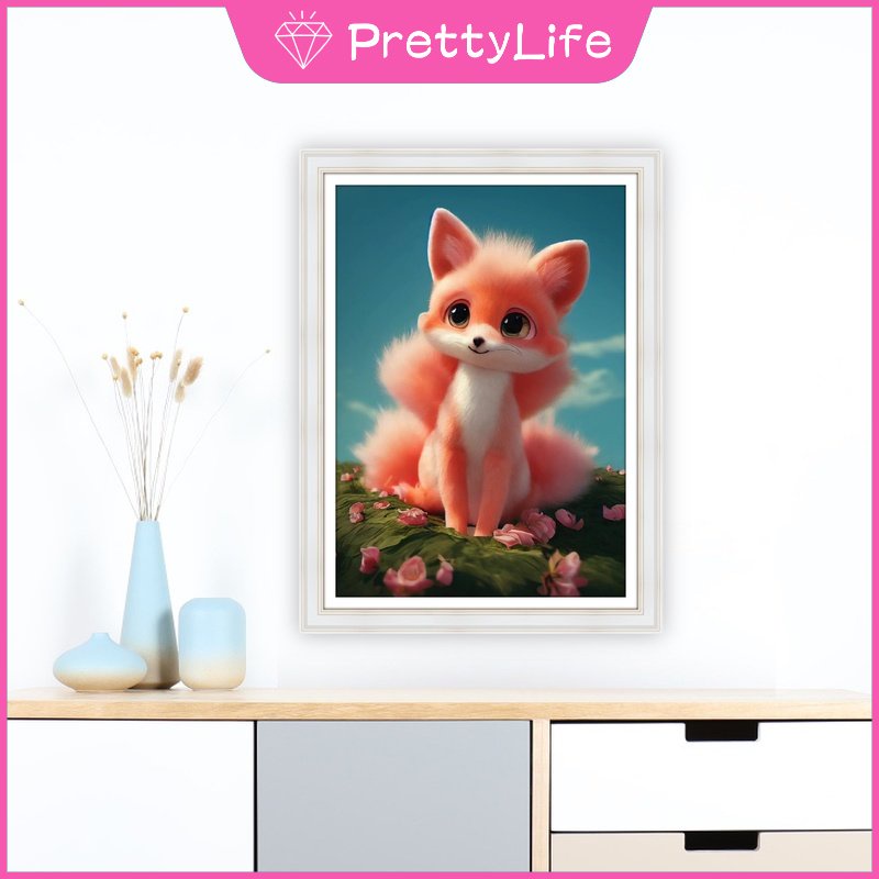 Bộ Tranh Đính Đá 5D Tự Làm 30x40cm / 40x50cm Hình Chú Cáo Hồng Dễ Thương Trang Trí Nhà Cửa